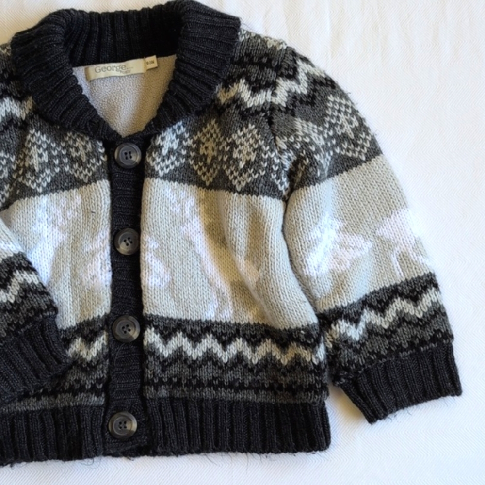 george fleece-lined acrylic knit shawl collar cardigan sweater 18-24 months baby - Picture 4 of 6